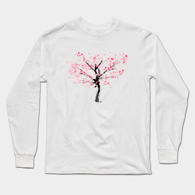 Falling Sakura Tree Japanese Cherry Blossom Long Sleeve T-Shirt by 4U2NV-LDN